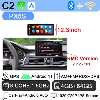 Android 13 sans fil Carplay 12.3 pouces pour Audi A6 C7 A7 2012-2018 autoradio multimédia Android Auto GPS 4G LTE DSP stéréo WiFi