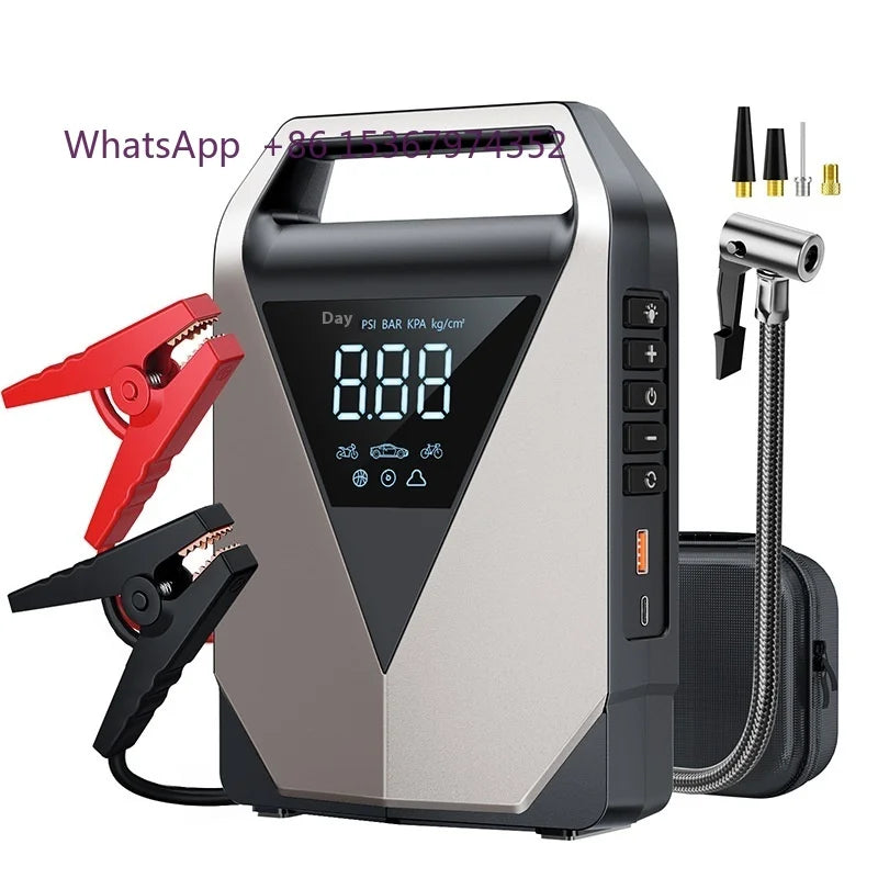 Batterie externe multifonction tout-en-un 12000mAh, démarreur de saut d'urgence pour voiture, lumière LED, gonfleur d'air Portable pour voiture et camion