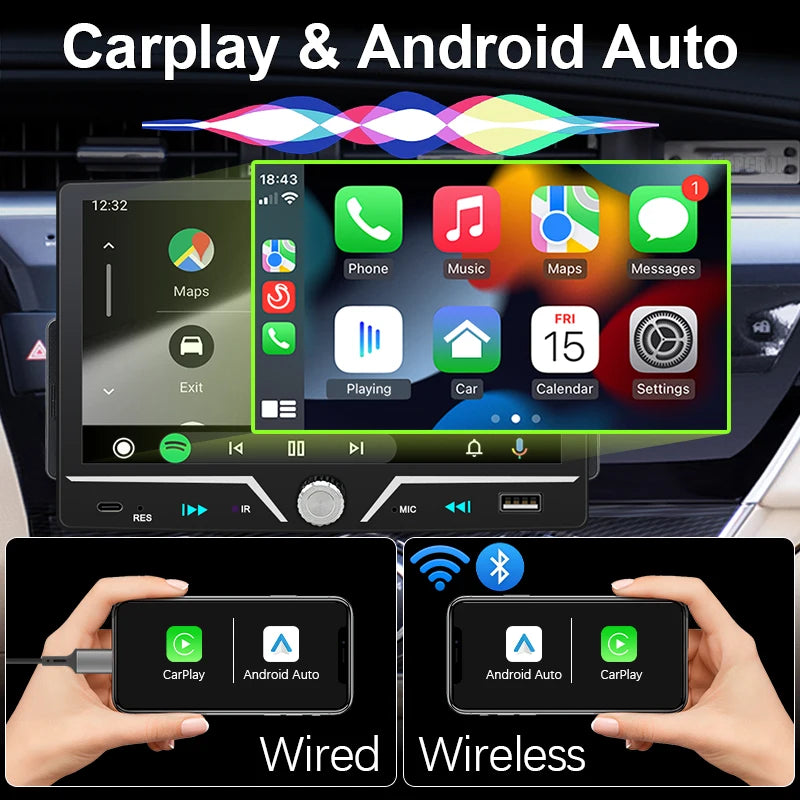 Hippcron autoradio 1 Din sans fil Android Auto Carplay MP5 stéréo 7 