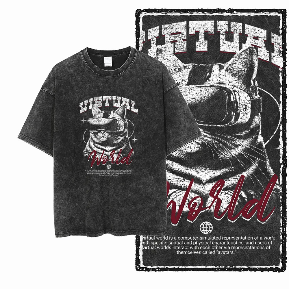 U1 STREE THEME graphique exclusif unisexe coton lavé à l'acide t-shirt Cool Vintage Streetwear hommes t-shirts grande taille t-shirt pour hommes