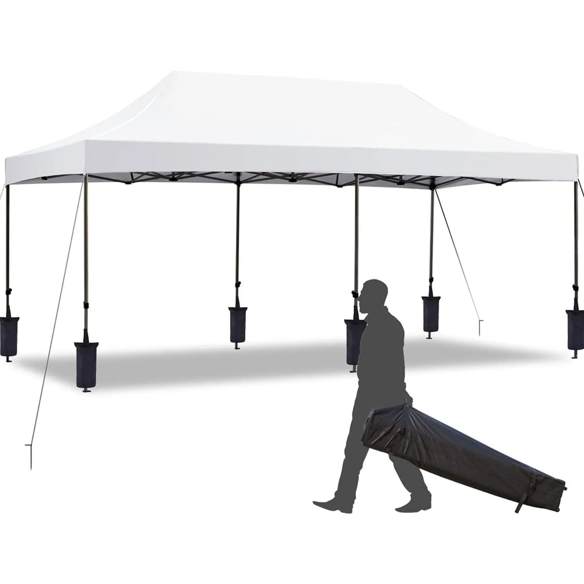 Tente pliante 10' x 20', auvent commercial instantané avec sac de transport, 6 sacs de sable, auvents d'extérieur pour festival, personnalisable