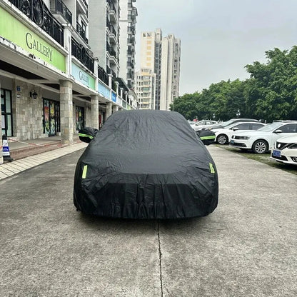 Juste de voiture noire extérieure complète, pare-soleil automatique, protection anti-poussière avec bandes de coulée, universelle pour URA, berline arrière, SUV