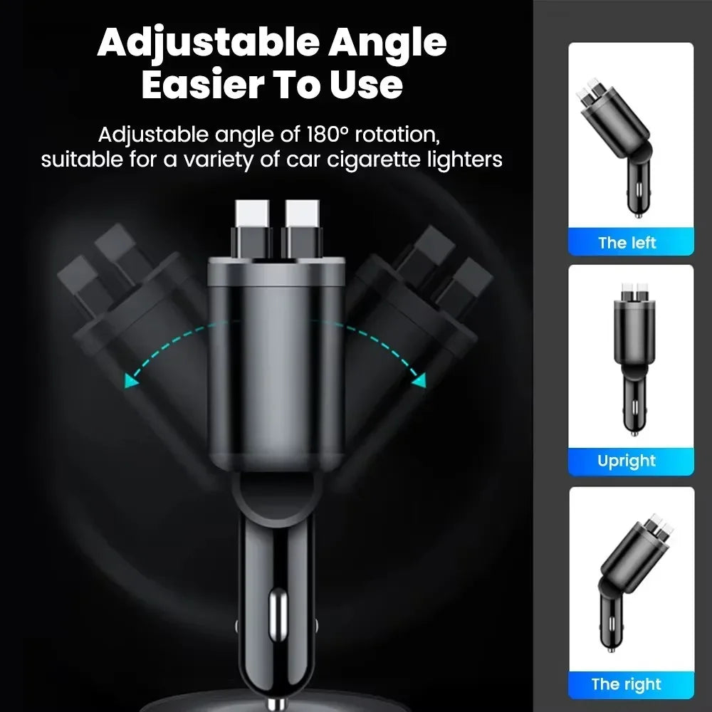 Chargeur de voiture 5 en 1 150W, affichage de la tension PD30W, charge Super rapide 22.5W avec câble rétractable pour IPhone Xiaomi Samsung