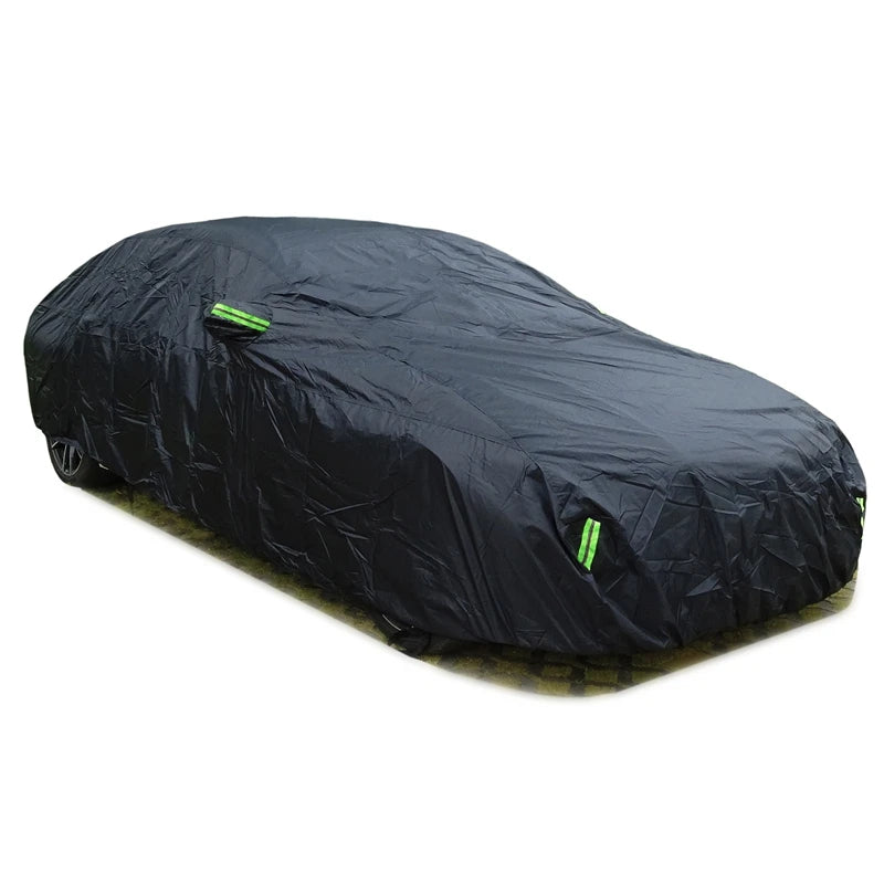 Housse de voiture extérieure complète noire, pare-soleil, Protection anti-poussière avec bandes réfléchissantes universelles pour berline Hatchback SUV