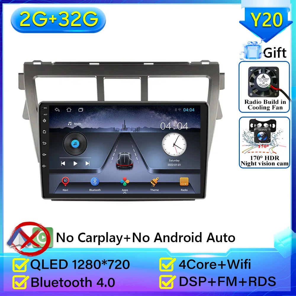 Pour Toyota VIOS Yaris 2007 2008 2009-2012 autoradio Android 15 Navigation vidéo GPS Android Auto Android 15 Carplay unité No 2din