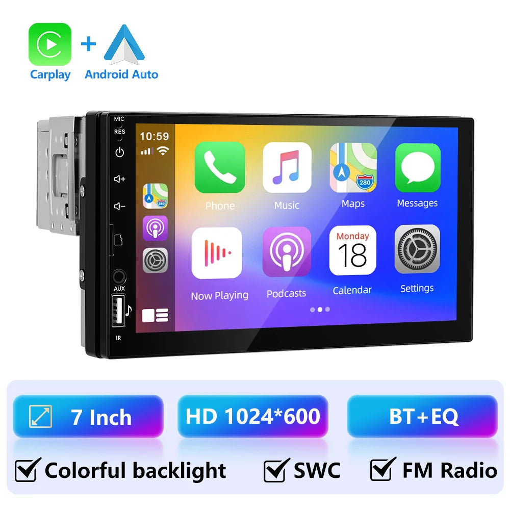 LeeKooLuu 1 Din 7 "HD universel voiture lecteur MP5 Bluetooth FM Radio sans fil Carplay Android Auto lecteur multimédia USB/SD/AUX-IN