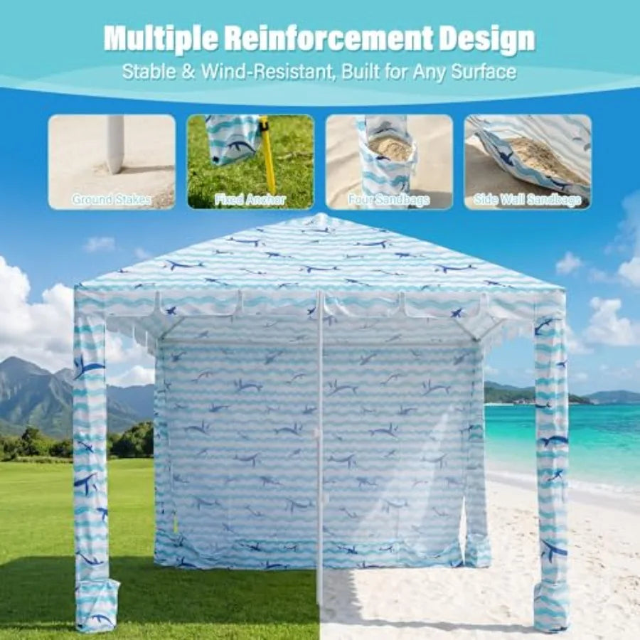Cabane de plage - Tonnelle de plage 6FT/8FT avec paroi latérale, installation facile, abri solaire, tente imperméable - Abri portable pour toute la famille