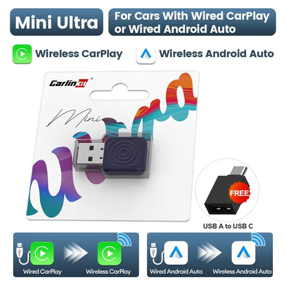 Mini Ultra 3 CarlinKit 5.0 adaptateur sans fil sans fil CarPlay Android Auto pour voiture OEM Plug & Play WiFi Bluetooth connexion automatique