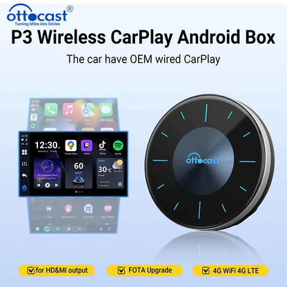 OTTOCAST P3 OttoAibox CarPlay AI Box sans fil Android Auto Smart TV Box accessoires de voiture pour Benz Audi Kia Hyundai VW Toyota 2024