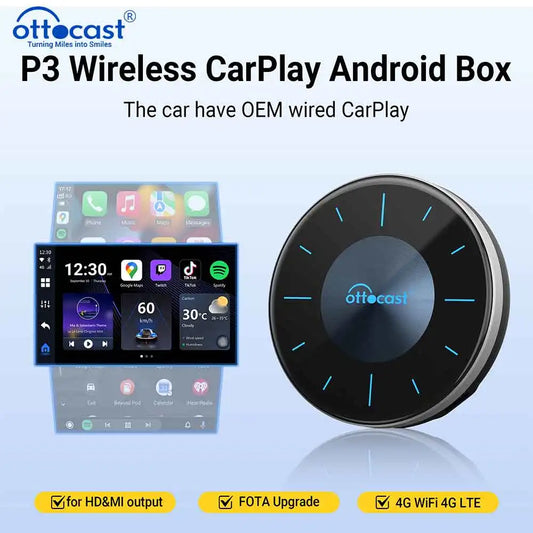 OTTOCAST P3 OttoAibox CarPlay AI Box sans fil Android Auto Smart TV Box accessoires de voiture pour Benz Audi Kia Hyundai VW Toyota 2024